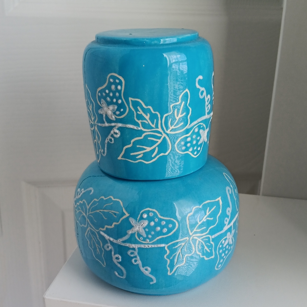 Ceramic Artist Signed Water Carafe with tumbler